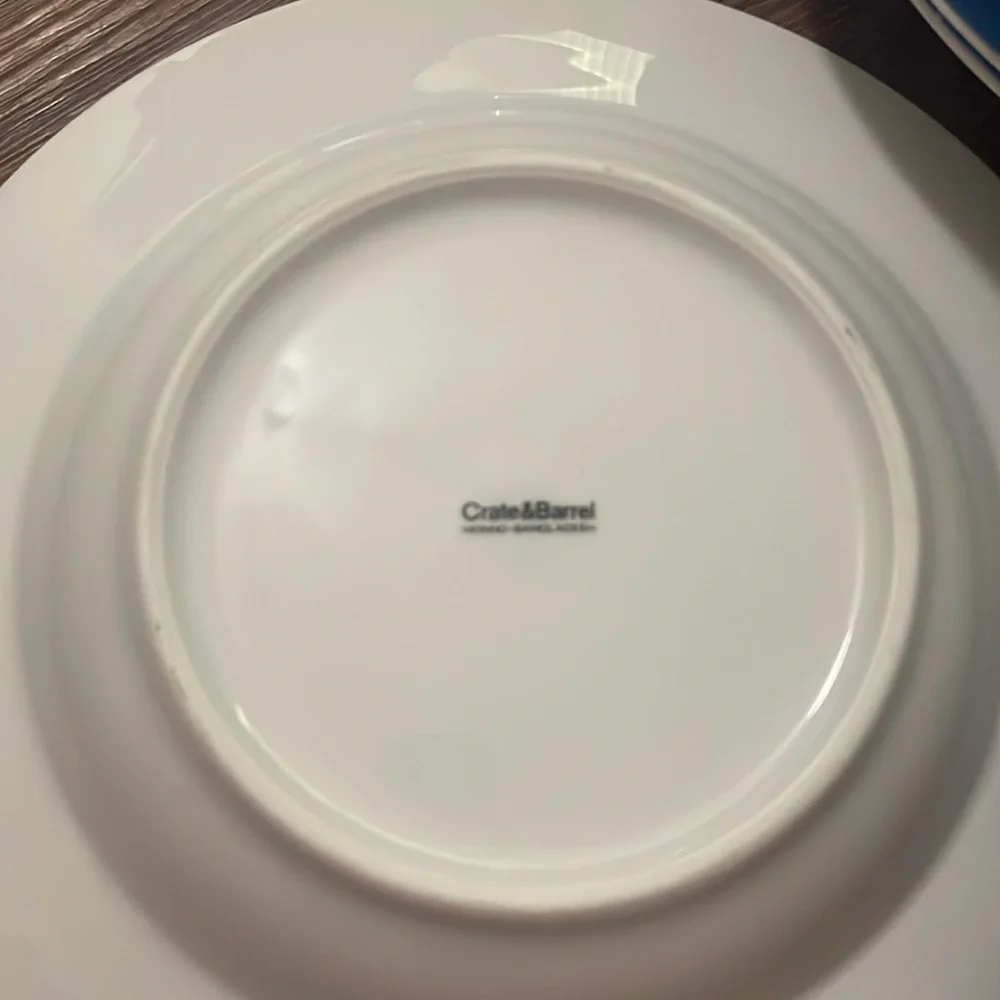 CRATE & BARREL MONNO CIRCLES WHITE/BLUE Rimmed Soup Bowls B78,7pc!!GREAT